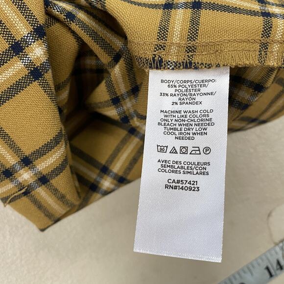 LOFT Mini Skirt Womens 16 Tan Plaid Button Pockets Autumn Neutral Academia 38x20 - Picture 9 of 11